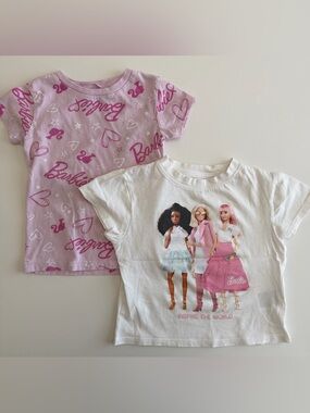 Barbie Bundle Girls 3T Short Sleeve Tees. H&M white tee, Barbie pink hearts tee